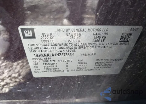 2017 GMC Acadia Sle-1 из США, поврежденный, VIN 1GKKNKLA1HZ275334